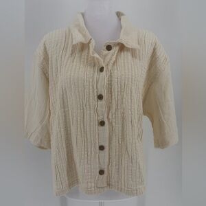 El Huarache 100% Cotton Button-Up Shirt | XL | Cream Gauze Boho